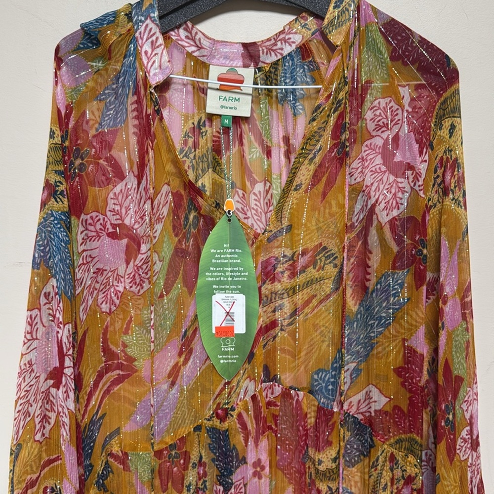 NEW FARM RIO banana floral beaded maxi dress medium - Picture 4 of 12
